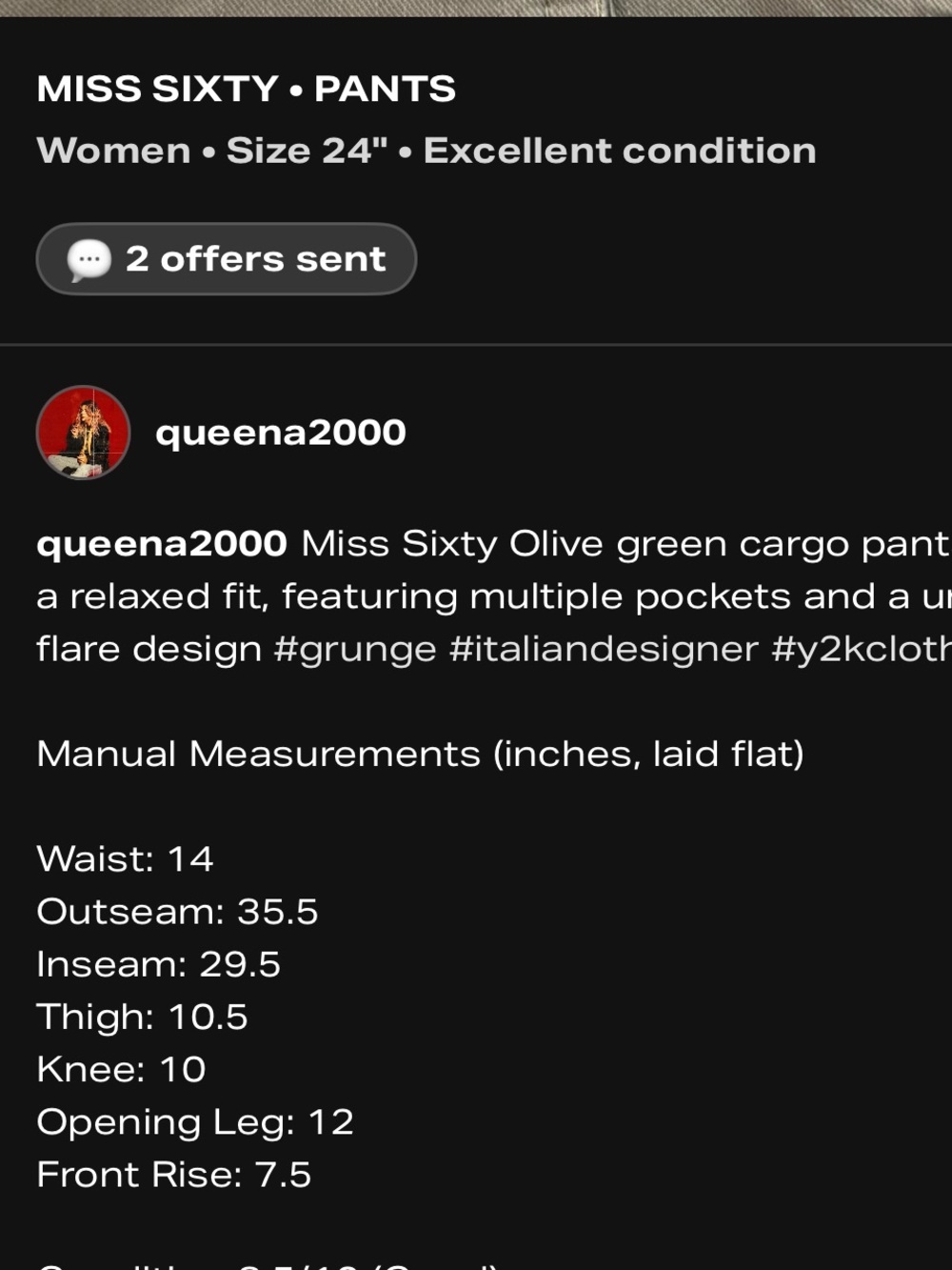 Miss Sixty Olive Green Wide-Leg Cargo Jeans - Picture 6 of 6